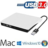 External DVD Drive,USB 3.0 CD/DVD RW Rewriter Burner All-aluminum Ultra Slim Portable DVD Burner for Laptop and Desktop PC Windows 10 and Linux OS Apple Mac Macbook Pro (White)