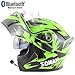 Produktbild XINKUE Erwachsener Motorrad-Bluetooth-Helm Green Sky Eye,Four Seasons Universal-Integralhelm mit doppeltem Objektivdeckel,Stereo Kopfhörer DOT/ECE Standard Helm,XL:61~62cm