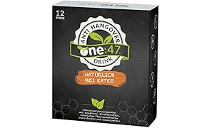 one:47 &reg; Anti-Hangover-Drink | 12 Sticks | NEU & PATENTIERT | hochkonzentriert & vegan | Natürlich bei Kater | hochkonzentrierte Elektrolyte und Pflanzenextrakte Ginkgo, Weidenrinde, Ingwer, Kaktusfeige, Acerola | Mineralien Magnesium, Zink, Natrium | plus 4 hochkonzentrierte Vitamine B1, B2, C, Folsäure | aus Deutschland | bei Alkoholkonsum | Anti-Hangover-Sticks one47