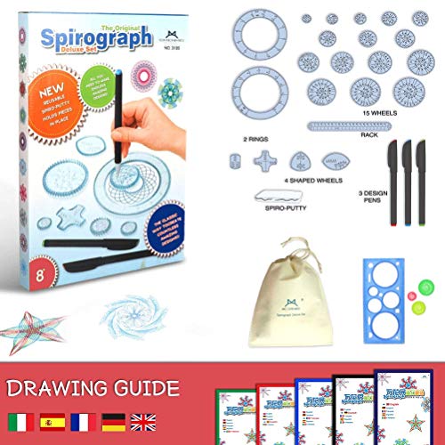 MC CHENMEI® Juego de Spirograph Deluxe con Espirógrafo Juego de Libros para Colorear y Lápiz Juego de Spirograph para Adultos y Niños