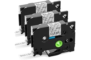 Upwinning Tze 121 Ruban Transparent Compatible Brother P-touch Ruban TZe-121 TZe121 Transparent 9mm x 8m, Recharge Tze Ruban Transparent 9mm Pour Brother P Touch Cube P300BT H100R D400 D200 D210