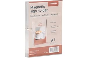 Europel Soporte magnético de lujo para letreros A7, vertical u horizontal, acrílico, 2 x 10 mm, soporte para menús y folletos para restaurantes, hoteles, conferencias y recepciones, de pie y de doble