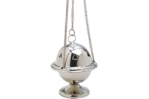 Nklaus Portaincenso argentato in ottone Catena 33 cm 8x6,5 cm Bruciatore tradizionale per incenso a grani, resine o mirra 7529