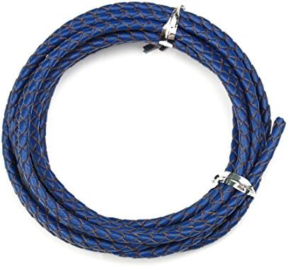 Sauvoo Beads Round Genuine Braided Leather Cord Bolo Tie Cording For Necklace Bracelet Jewelry Making 3 mm Diameter 2 Meter Roll (blue)