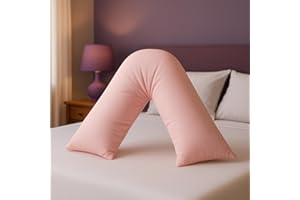 adsin Orthopaedic V Pillow with Pillowcase (Pink 74 * 34cm), Pregnancy Support, Nursing & Post Surgery Pillow V Cushion with Hollowfibre for Neck, Head & Back Care, Soft, Durable, & Hypoallergenic