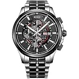 BUREI® Herren-Armbanduhr Chronograph Analog Quarz Edelstahl Schwarz Armbanduhr Wasserdicht Uhr
