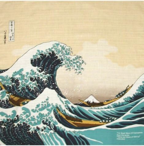 Japonmania Furoshiki with "The Great Wave" by Hokusai Design 50 x 50 cm Beige