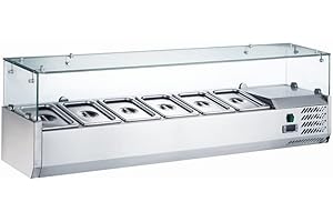 Ristoattrezzature Vetrina Refrigerata Portacondimenti, Portagusti per Pizza - Motore a destra a basso consumo energetico - Capacità 4 GN 1/3 - Da +2 a +8°C - 1200x395x435h mm