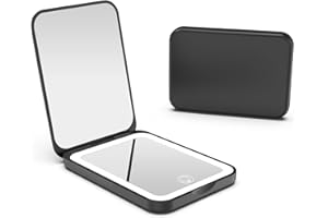 Kintion Pocket Mirror, Rechargeable 1X/3X Magnification LED Compact Travel Makeup Mirror for Purse, 3 Colors Dimmable, Folding, Handheld, Small Lighted Mirrors for Women Gifts, Black