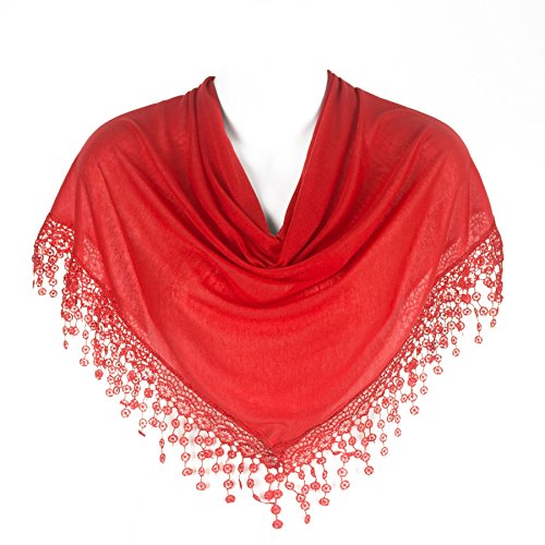 Hat To Socks Flecos de las señoras con estilo del triángulo de encaje de bolillos bufanda para mujer del abrigo del mantón, Rojo