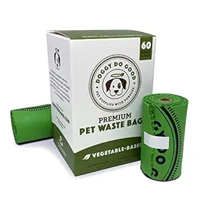 Doggy Do Good Premium Pet Waste Bags (Gusseted) 60-Count, Vegetable-Based Dog Poop Bags, on Rolls (Green)