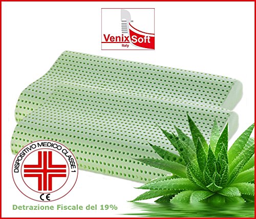 Paar von zwei Kissen Kopfkissen VENIXSOFT Memory-Schaum (Memory Foam) Wärmeempfindliches 70cm x 40cm x 10 / 12 cm anatomische zervikale- mehr Löcher für mehr Atmungsaktivität und Weichheit - Kissen mit Aloe Vera entzündungshemmende Eigenschaften - Made in Italy