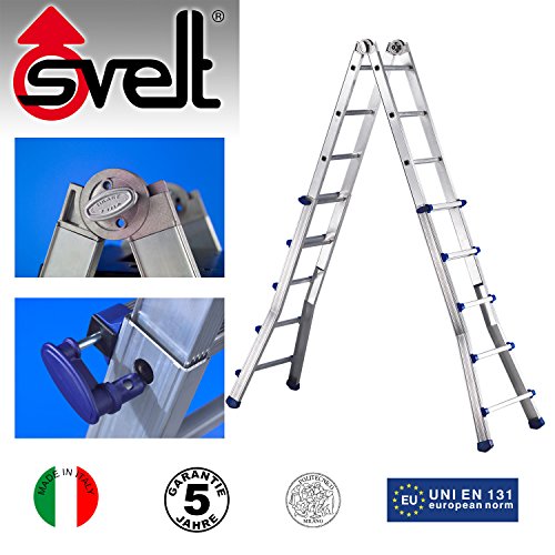 Aluminium Multifunktions-Teleskopleiter mit 10+10 Sprossen als längenverstellbare Anlegeleiter, höhenverstellbare beidseitige Stehleiter und Treppenleiter