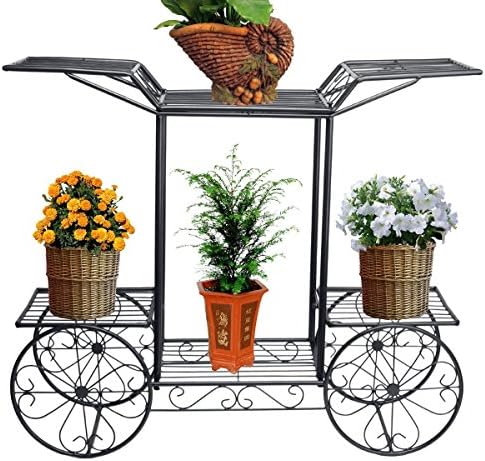 ForuMall Metal Flower Cart Rack Display Garden Tree Home Decor Patio Plant Stand Holder (Black)