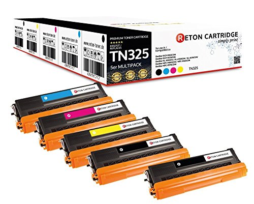 5 RETON Toner ( 80 PROZENT mehr DRUCKLEISTUNG ) ( nach ISO-Norm 19798 getestet ) kompatibel zu TN-325C TN-325BK TN-325M TN-325Y für Brother HL-4140cn HL-4150cdn HL-4170cdw MFC-9460cdn MFC-9465cdn MFC-9970cdw DCP-9055cdn DCP-9270cdn