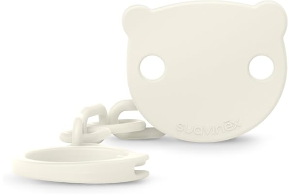 Suavinex, Attache Sucette, Accroche Tétine pour Bébé, Attache Clip avec Pince, Plaque en Forme d'Ourson. Pour Bébés +0 Mois, Convient aux Nouveau-Nés, Wild&Free Beige