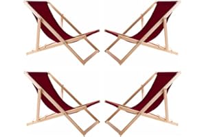 WOODOK Lot de 4 Chaises Longues Pliables en Bois – Transats de Jardin Extérieur en Hêtre, Confort Ergonomique, Réglables 3 Positions, Résistants aux Intempéries, Idéals Terrasse, Plage, Balcon