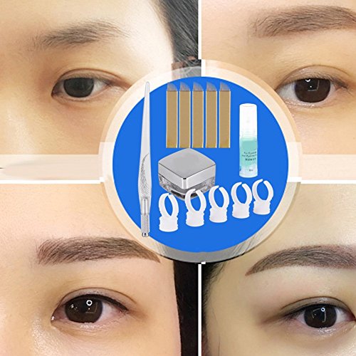 Permanent 3D Make-up Augenbraue Tattoo Nadeln Stifte Pigment Set, Augenbrauen Microblading Pen +Tattoo Pigment+ Pigmentringe+ Manuelle Stifte+ Augenbrauen und Eyeliner Reparatur Gel (Style A) - 3