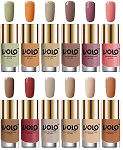 Volo Luxury Super Shine Nail Polish Set of 12 Vibrant Shades (Mischievous Mint, Flirty Nude, Nude, Dark Nude, Nudes Spring, Candy Cotton, Dark Nude, Tan, Nude Tude)