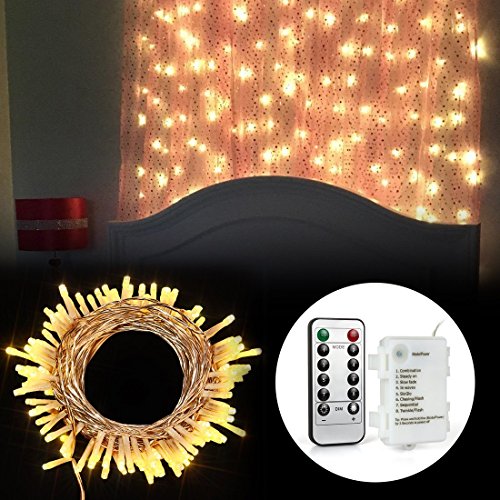 [Fernbedienung und Timer] 100er LED Outdoor Lichterkette Batterienbetrieben Warmweiß (8 Modi, IP65 Wasserdicht, Außenbeleuchtung) - 6