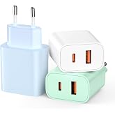 3Pack USB C Chargers 20W - Color Dual Port Ultra Fast Charging | for iPhone 17/16/15, for Samsung, for Tablet, Pixeli etc (Wi