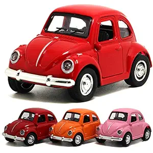 Leoie 1pc Middle Size Alloy Pull Back Diecast Beetle Vintage Car Model with Openable Doors/Lights/Music as Gifts for Kids Beatles Vintage car