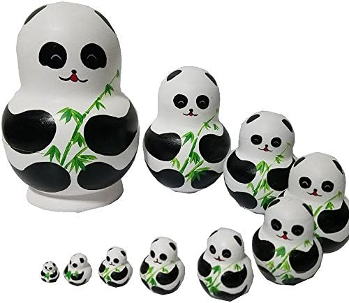 Pandas nesting dolls 10pcs Pandas Matryoshka, PANNIUZHE Russian Wooden Nesting Stacking Handmade Dolls (Pandas)