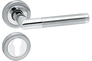 Aperit 49.340.01 Türbeschlag Modell SAVONA - Edelstahl Drücker Paar auf Rosetten 52mm mit PZ Rosetten - Edelstahl 304 poliert/matt gebürstet