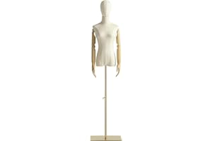 SWOCIRO Manichino femminile a forma di busto, corpo manichino con testa staccabile, mani in legno e supporto regolabile in altezza dorato, per esposizione di gioielli, beige (oro)