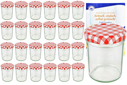 25er Set Sturzgläser 230 ml Hoch Deckelfarbe rot weiß kariert To 66 inkl. Diamant Gelierzauber Rezeptheft, Marmeladengläser, Einmachgläser, Einweckgläser, Gläser