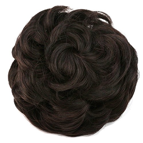 Homgaty Women's Lady Clip in Ponytail Wave Hair Bun Extension Cover Hairpieces Dark Brown