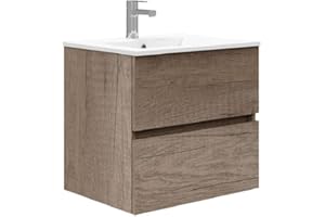 Baikal Mueble de Baño Dos cajones, suspendido a la Pared con Lavabo. Melamina 16. Mueble montado. Mueble de 50cm Nebraska Sin Espejo