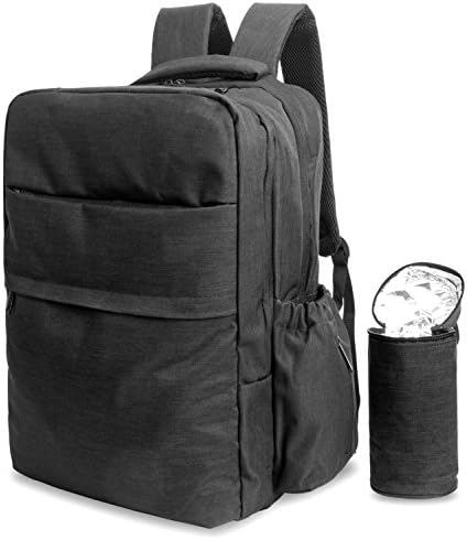 FOLUR Nappy Backpack Diaper Bag Mummy Changing Rucksack Handbag Multi-function Travel Totes with Insulated Bottle Bag and Stroller Straps (Black)