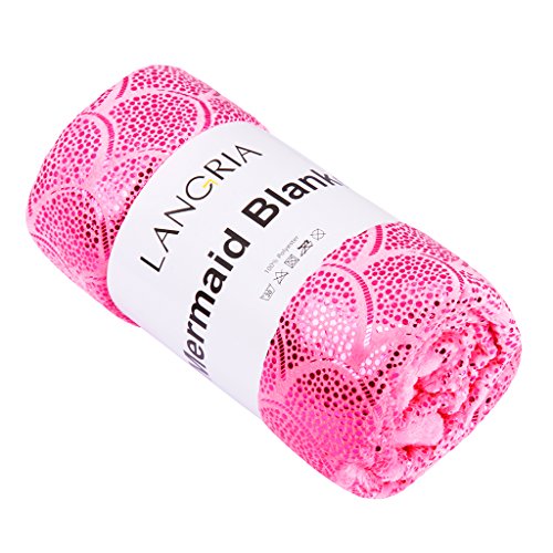 LANGRIA Meerjungfrau Decke Glitzernde Flanell Decke Fischschwanz Decke für Mädchen Damen Alle Jahreszeiten 60 “ x 25 “ (Rosa) - 6
