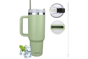 STARLA Kubek termiczny ze słomką i uchem o pojemności 1,2 l, 2 pokrywki, zabezpieczony przed wyciekiem, ze stali nierdzewnej, kubek termiczny do kawy, kubek na wodę, kubek podróżny, kubek do picia z
