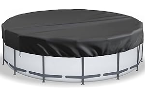 LQCOZYM Poolabdeckung Rund 310 cm – 420D Oxford Abdeckplane wasserdicht & UV-beständig – Mit Kordelzug & Bodenankern – Sommer-Schutzplane für Aufstellpools, Trampolin & Whirlpool (Schwarz, 310 cm)
