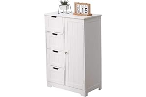 ETNIC ART Etnicart - Mueble con cajonera ahorra espacio -blanco, para el baño, la cocina, entrada 4 cajones 1 puerta de madera - 55x30x81cm mueble auxiliar