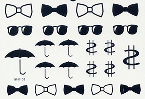 Look like real long last temporary tattoos different black and white butterfly bows,black glasses,umbrellas,music notes