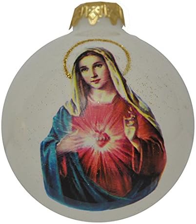 Glass Christmas Tree Bauble 8 cm with Holy Mary Image