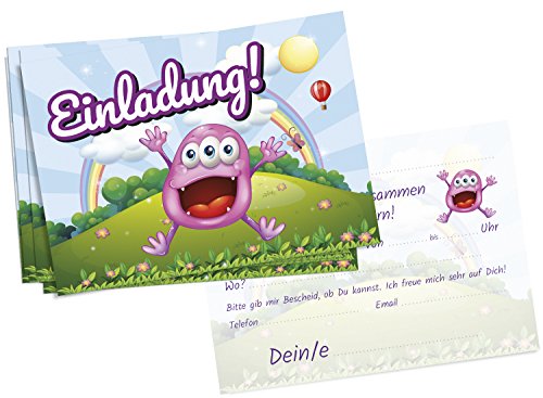 16 Einladungskarten zum Kindergeburtstag – Niedliches Monster – für Kinder, Jungen, Mädchen,Feier Geburtstagseinladungen im Set - 3