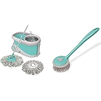 Spotzero by Milton Prime Mop with Big Wheels and Stainless Steel Wringer (Aqua green, 2 refills) & Spotzero by Milton Kitchen Cleaning Handy Sink Brush (Aqua Green)