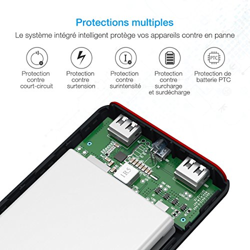 POWERADD Pilot X7 Chargeur Portable 20000mAh avec Deux Port de Sortie  3 1A 3 1A  pour iPhone  iPad  Samsung  Huawei  d   Autres Smartphones - Noir Rouge