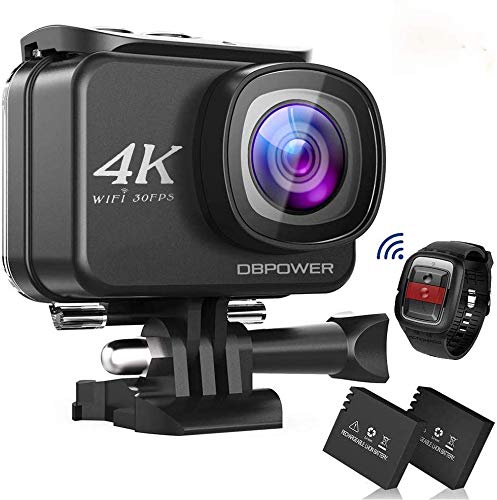 DBPOWER Action Cam D5 con 4K Nativi, EIS, Touch Screen LCD 2", WiFi, Telecamera Sport 14MP Impermeabile con Video 4K 30fps, Obiettivo Grandangolare 170°, Telecomando 2.4GHz, 2 Batterie Ricaricabili