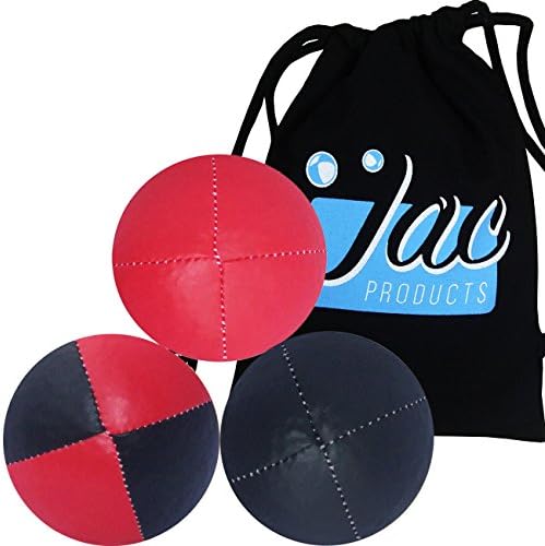 Set of 3 Jac Products Pro Thud Juggling Balls (UK Made) &amp; Cotton Travel Bag (Red Black Red/Black)
