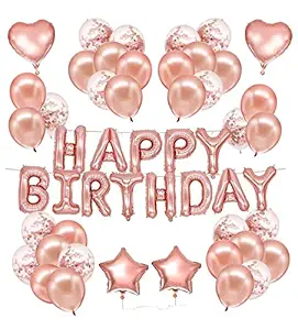 Party Propz Rose Gold Birthday Decorations Items Combo - 37Pcs Set With Foil Happy Birhday Letters Rubber Ballons;Metallic Balloons;Curling Ribbons For Girls,Kids,Women,Wife,Girlfriend Theme Decor Or Gifts,Rose Gold