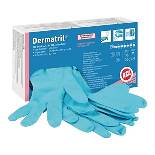 Nitrilhandschuhe Dermatril 740 Gr.8 L.250mm blau KCL Kat.III EN374, 50 Paar