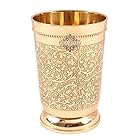 Indian Art Villa Brass Embossed Glass Tumbler, 330ml (Gold)