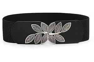 Liitata Cinturón elástico ancho para mujer, cinturón elástico vintage, cintura elástica, cinturón de moda con hebilla de aleación para vestido, jersey, abrigo, hojas