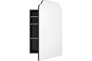 AGDULL Victorian-Style Recessed Bathroom Medicine Cabinet/Storage Cabinet, Bathroom Wood Wall Cabinet with Curved Mirror, Black, 17.5x29 Inch