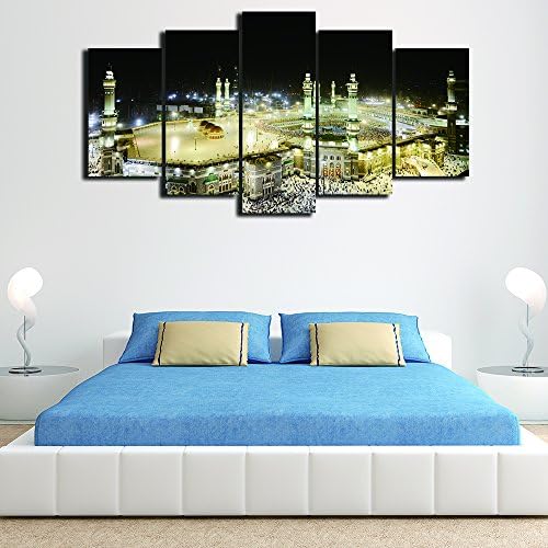 BAIYANGYANG Modern Home Wall Decor Frames Modular Pictures HD Printed 5 Panel Islamic Muslim Mosque Landscape Painting On Canvas Art PENGDA,Size,Frame